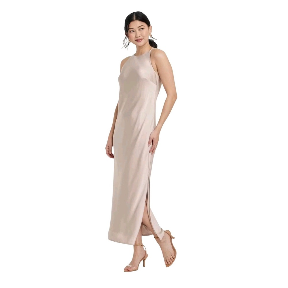 A New Day Womens Tan Satin Halter Neck Midi Slip Dress XL Tan/10EXP8 Bnwt
